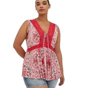 Torrid | Sleeveless V Neck Crochet Babydoll Boho Tunic Size 4X (Torrid Size 4)